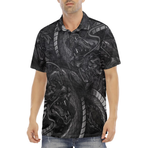 Japanese Dragon and Samurai Velvet Polo Shirt - Image 2