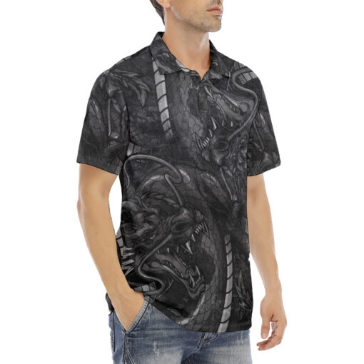 Japanese Dragon and Samurai Velvet Polo Shirt - Image 3