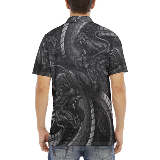 Japanese Dragon and Samurai Velvet Polo Shirt - Image 4