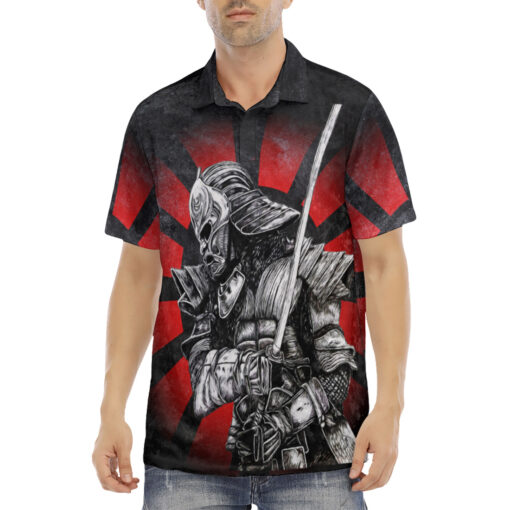 Samurai with Katana Velvet Polo Shirt - Image 2