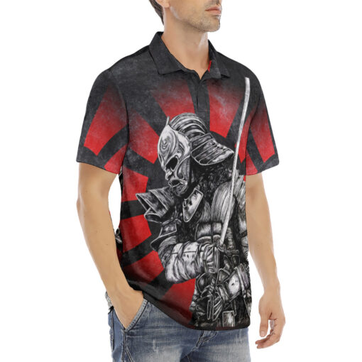 Samurai with Katana Velvet Polo Shirt - Image 3