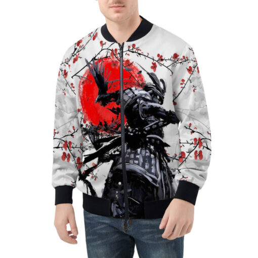 Samurai Sakura Red Sun Bomber Jacket - Image 2