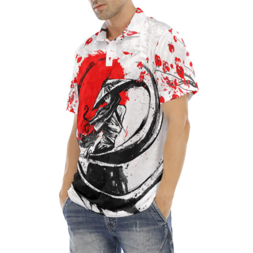 Samurai Sakura Bloody Sunset Velvet Polo Shirt