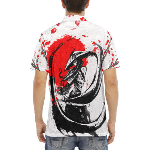 Samurai Sakura Bloody Sunset Velvet Polo Shirt - Image 4