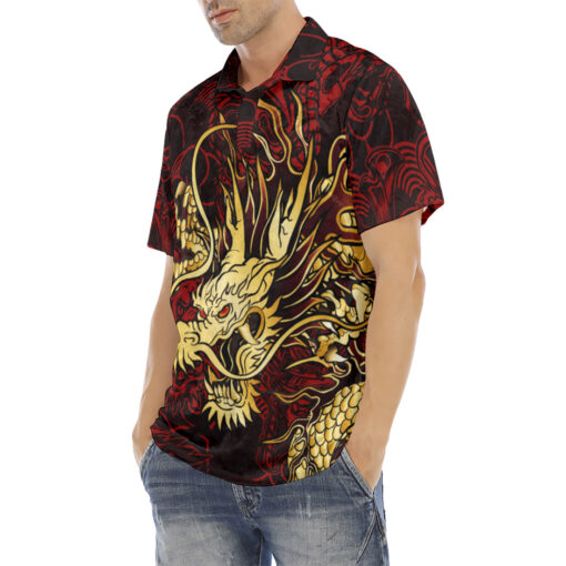 Golden Dragon Moon Velvet Polo Shirt