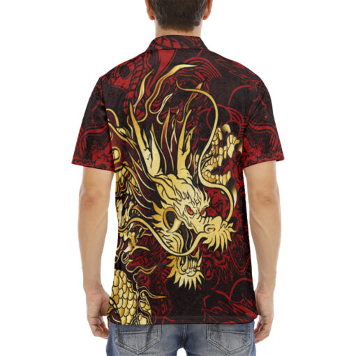 Golden Dragon Moon Velvet Polo Shirt - Image 4