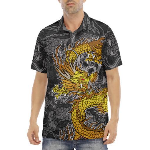 Golden Dragon Tattoo Velvet Polo Shirt - Image 2