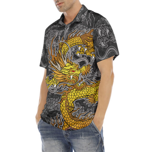 Golden Dragon Tattoo Velvet Polo Shirt