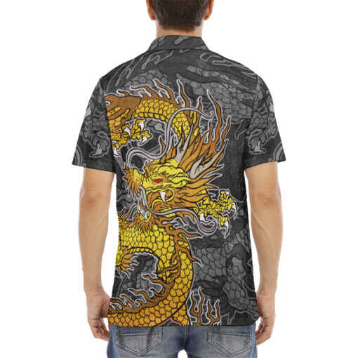 Golden Dragon Tattoo Velvet Polo Shirt - Image 4