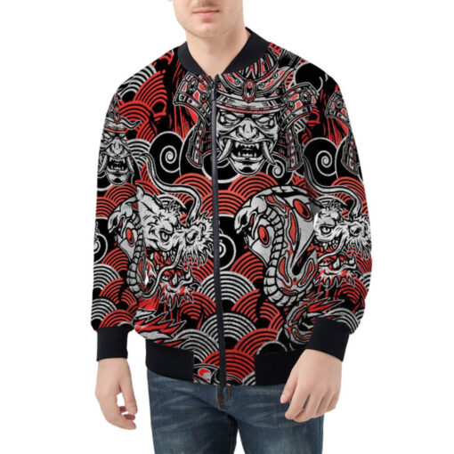 Fantasy Dragon Samurai Snake Bomber Jacket - Image 2