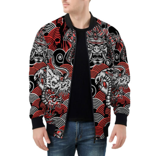 Fantasy Dragon Samurai Snake Bomber Jacket