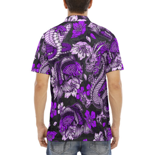 Japanese Dragon Snake Koi Fish Velvet Polo Shirt - Image 4