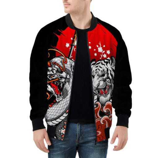 Dragon Tiger Fight Bomber Jacket