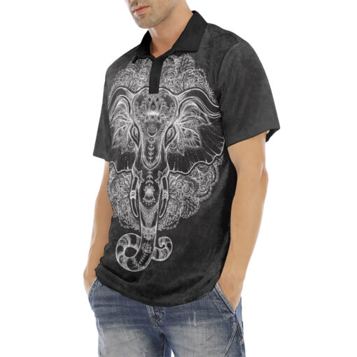 Tribal Elephant Velvet Polo Shirt