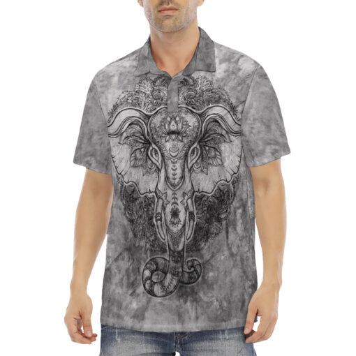 Ethnic Tribal Totem Elephant Velvet Polo Shirt - Image 2