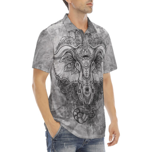 Ethnic Tribal Totem Elephant Velvet Polo Shirt - Image 3