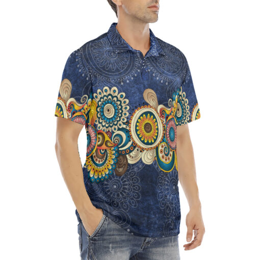 Henna Paisley Mehndi Elements Velvet Polo Shirt - Image 3