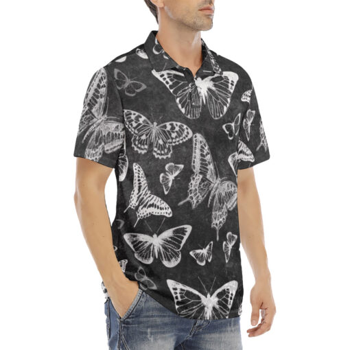 White Butterflies Velvet Polo Shirt - Image 3