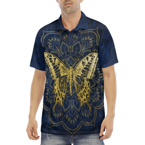 Gold Mandala And Butterfly Velvet Polo Shirt - Image 2