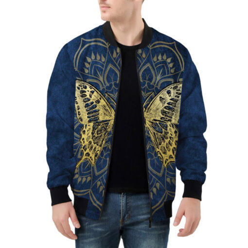 Gold Mandala And Butterfly Bomber Jacket