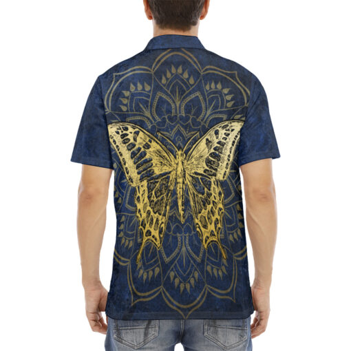 Gold Mandala And Butterfly Velvet Polo Shirt - Image 4