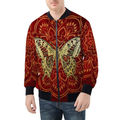 Golden Butterfly on Red Bomber Jacket - Image 2