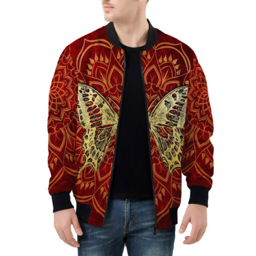 Golden Butterfly on Red Bomber Jacket