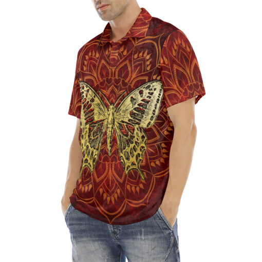 Golden Butterfly on Red Velvet Polo Shirt