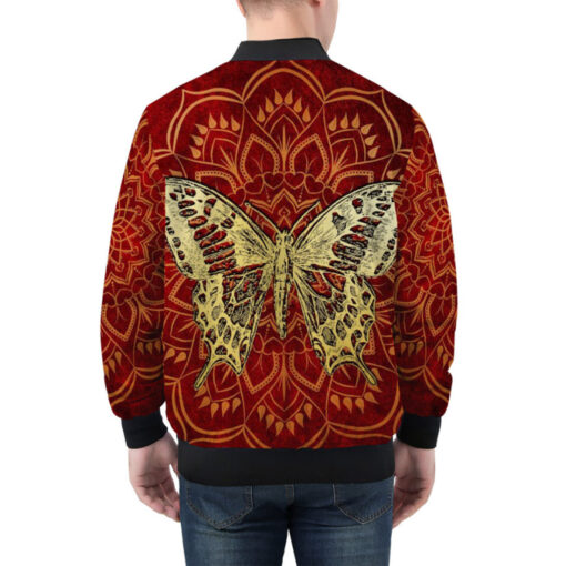 Golden Butterfly on Red Bomber Jacket - Image 3