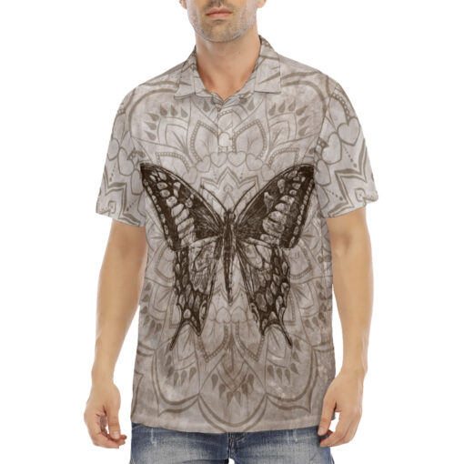 Butterfly Over Mandala Velvet Polo Shirt - Image 2