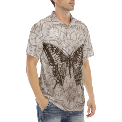 Butterfly Over Mandala Velvet Polo Shirt - Image 3