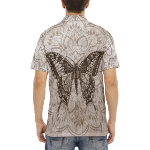 Butterfly Over Mandala Velvet Polo Shirt - Image 4