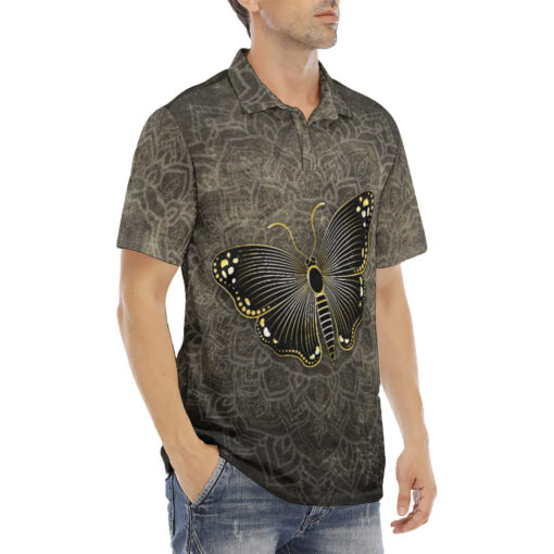 Gold Luxury Butterfly Velvet Polo Shirt - Image 3