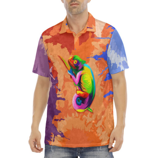 Multicolored Chameleon Velvet Polo Shirt - Image 2