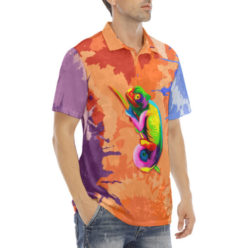 Multicolored Chameleon Velvet Polo Shirt - Image 3