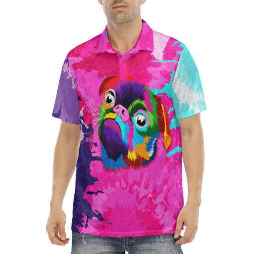 Colorful Puppy Pug Muzzle Velvet Polo Shirt - Image 2