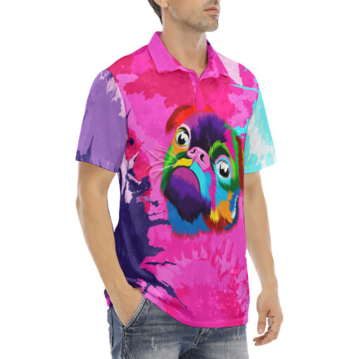 Colorful Puppy Pug Muzzle Velvet Polo Shirt - Image 3