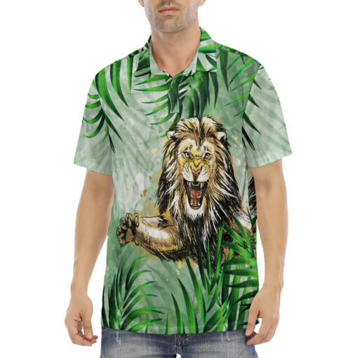 Lion Jumping from Jungle Velvet Polo Shirt - Image 2