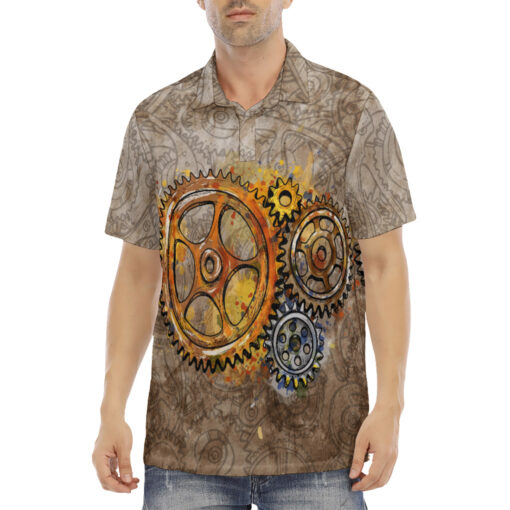 Steampunk Gears Watercolor Velvet Polo Shirt - Image 2