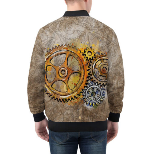 Steampunk Gears Watercolor Bomber Jacket - Image 3