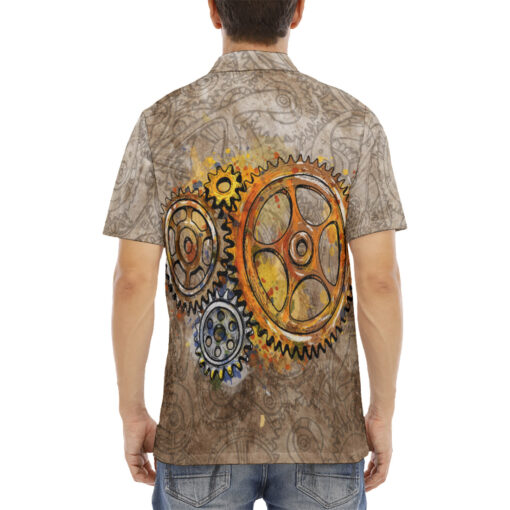 Steampunk Gears Watercolor Velvet Polo Shirt - Image 4