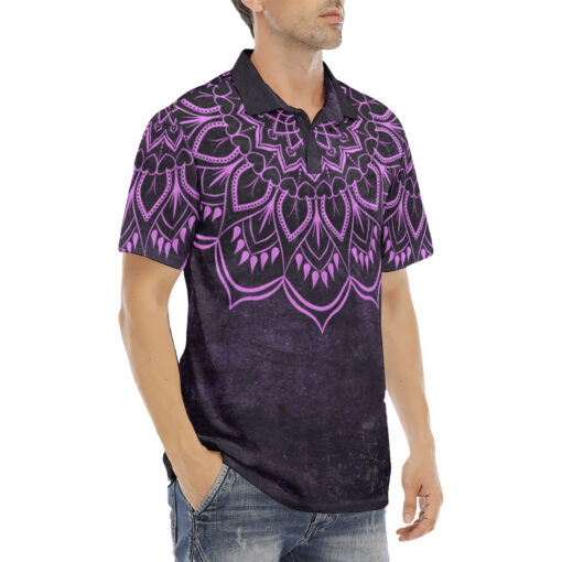 Purple Mandala Velvet Polo Shirt - Image 3