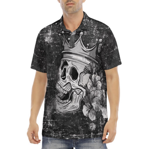 Skull with Crown Velvet Polo Shirt - Image 2