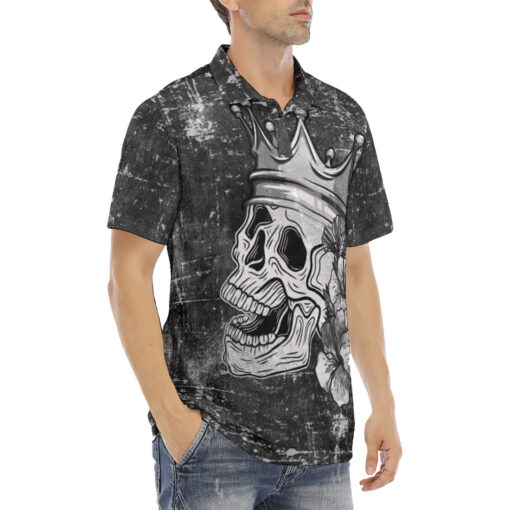 Skull with Crown Velvet Polo Shirt - Image 3