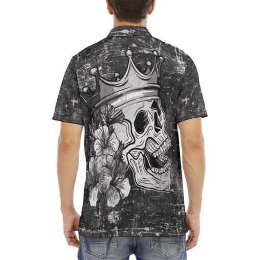 Skull with Crown Velvet Polo Shirt - Image 4