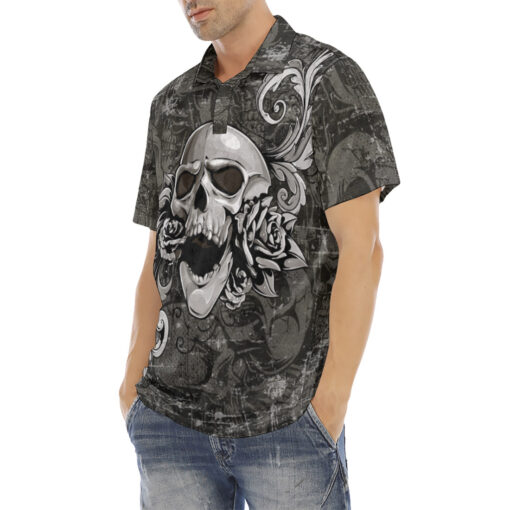 Skull with Flowers Velvet Polo Shirt