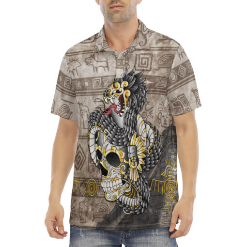 Aztec Gold Skull Velvet Polo Shirt - Image 2