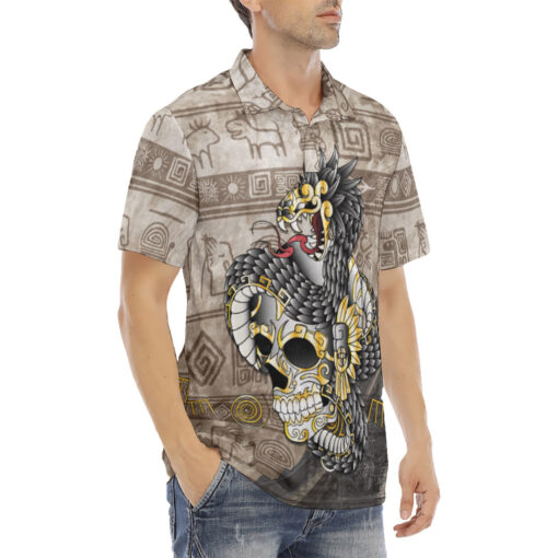 Aztec Gold Skull Velvet Polo Shirt - Image 3