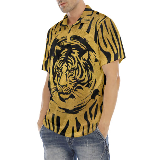 Black Tiger on Gold Velvet Polo Shirt