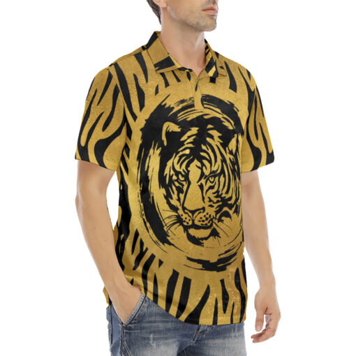 Black Tiger on Gold Velvet Polo Shirt - Image 3